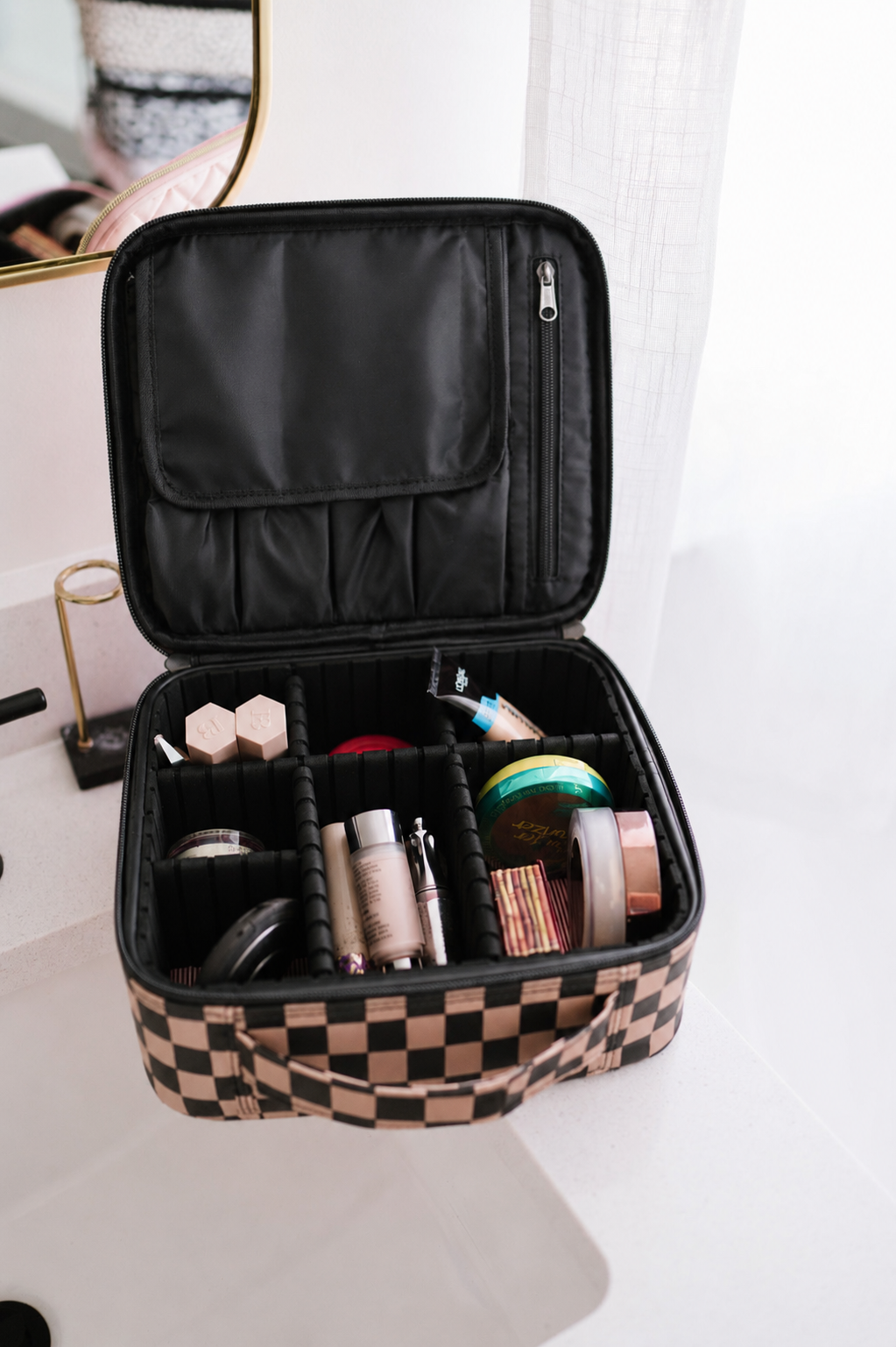 Mega Makeup Case - Tan Checkered