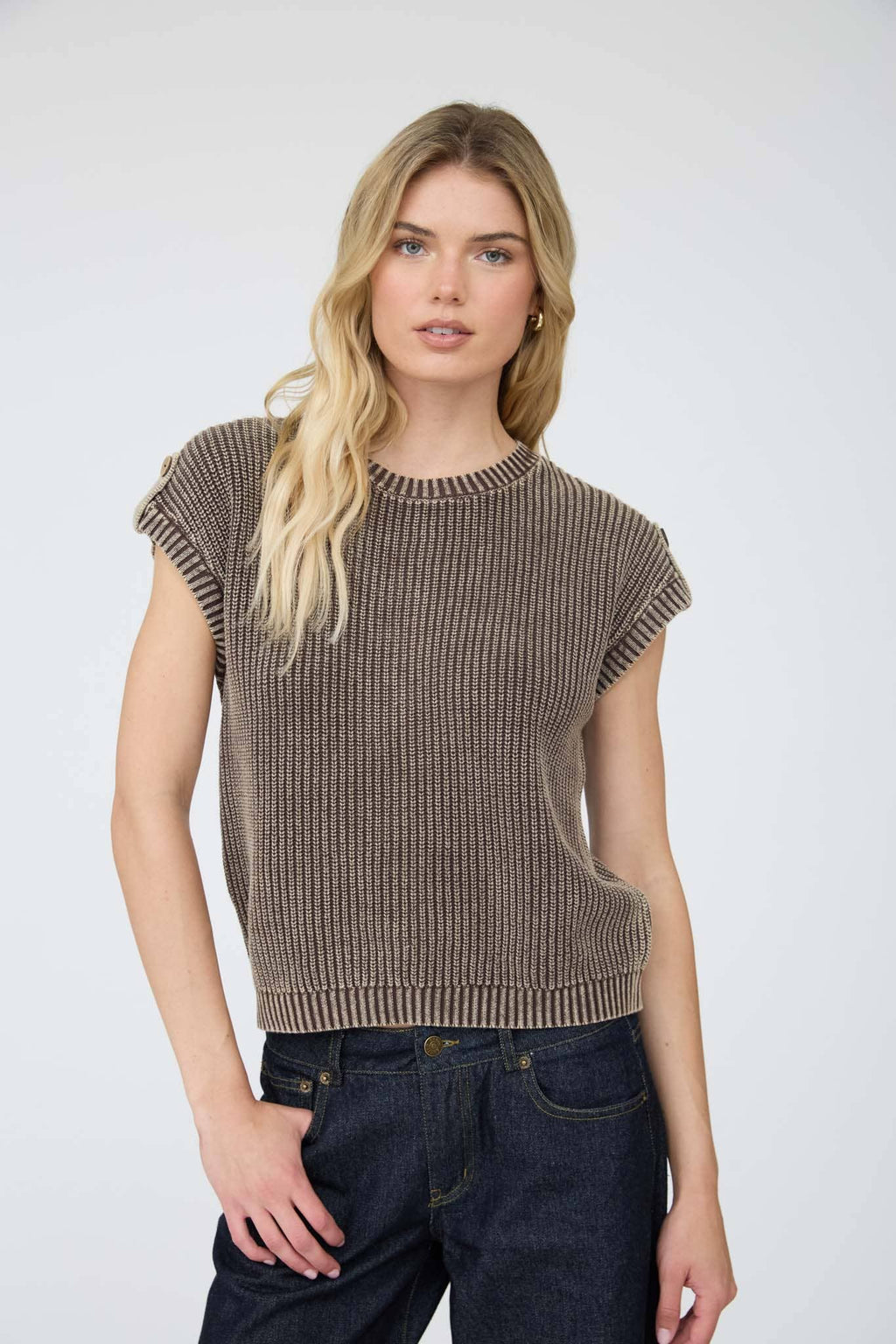 Acid Wash Sweater Knit Top