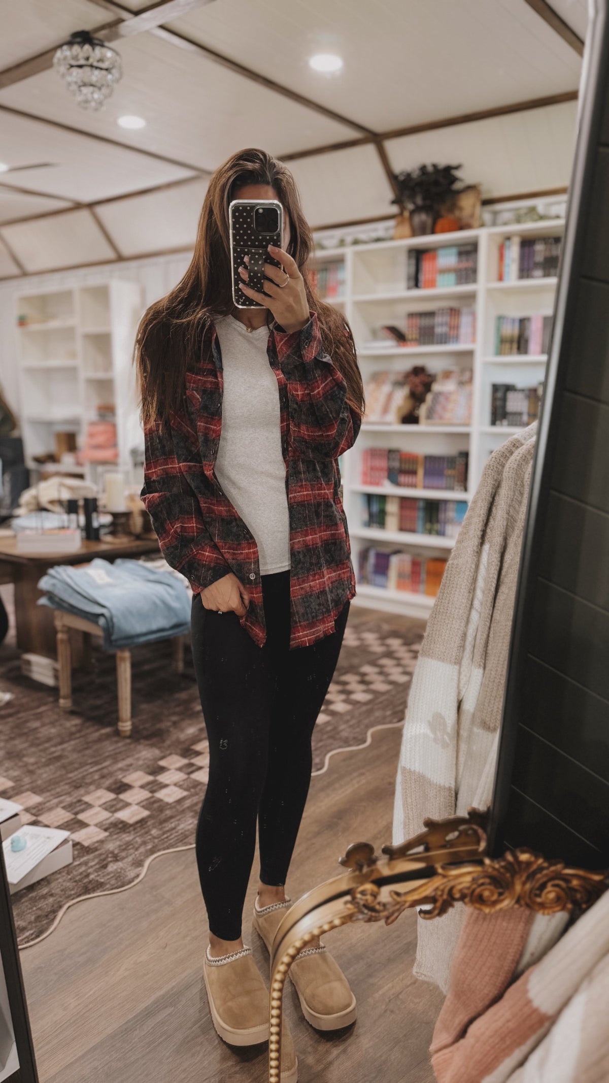 Plaid Flannel W/ Frayed Detail-NAVY/WINE
