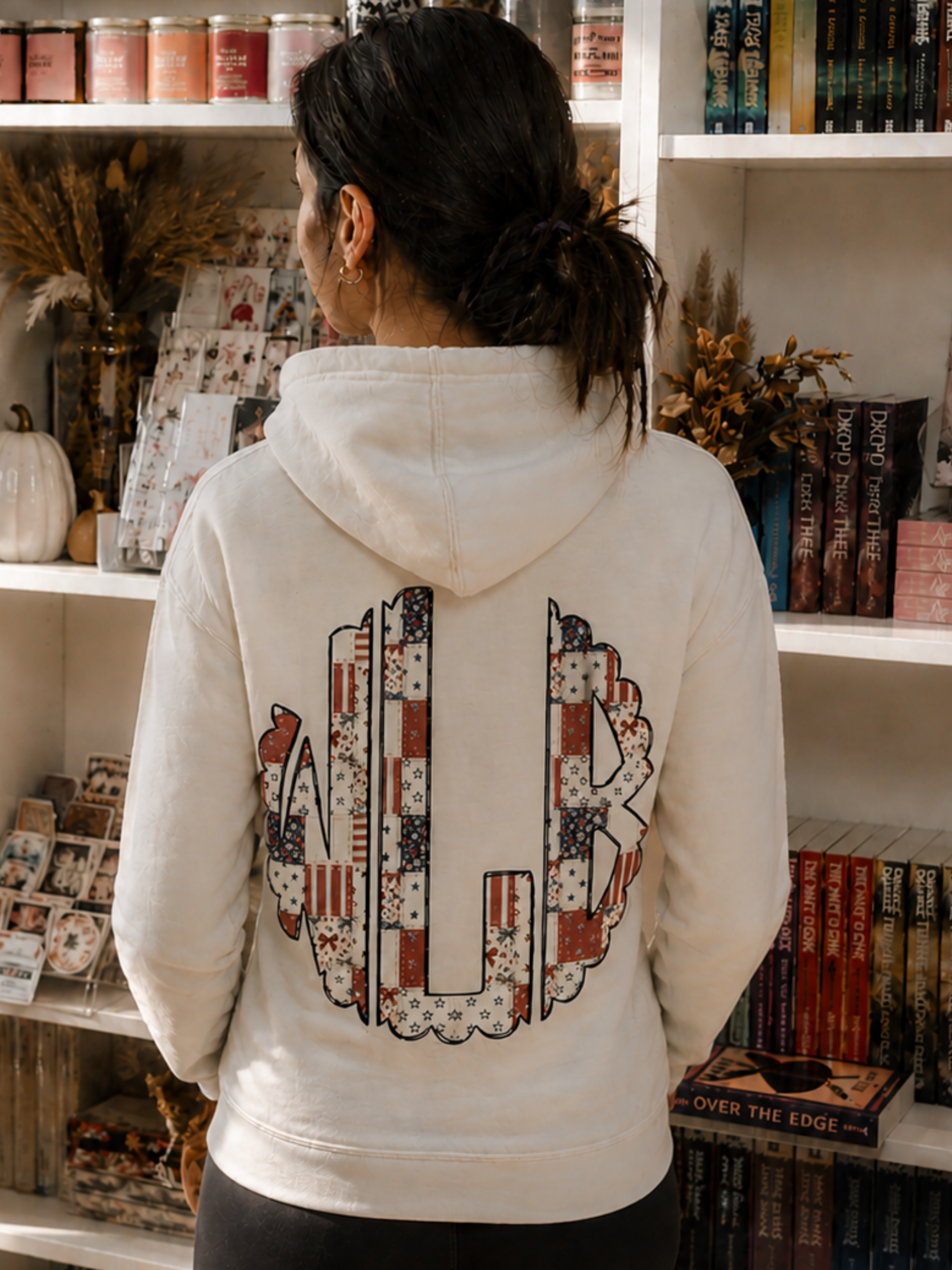 Willow Lane Bookshop Americana Monogram Hoodie (Pigment Dusty Ivory)