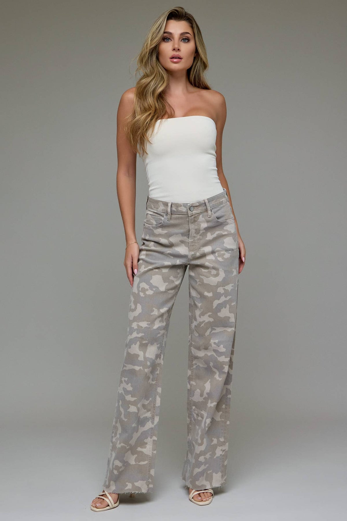 Tan Camo High Rise  Dad Jeans