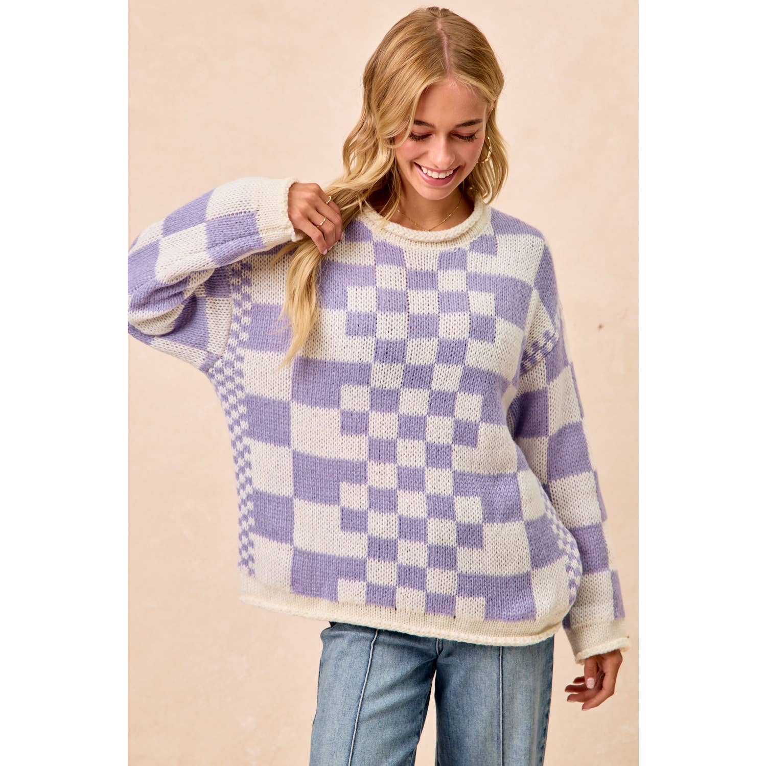 Vintage Purple Checkered Sweater