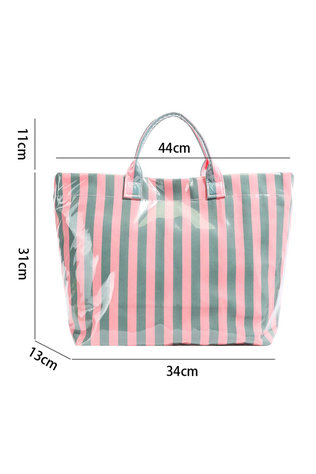 66 Glossy Striped Large Tote Bag-Green & Pink