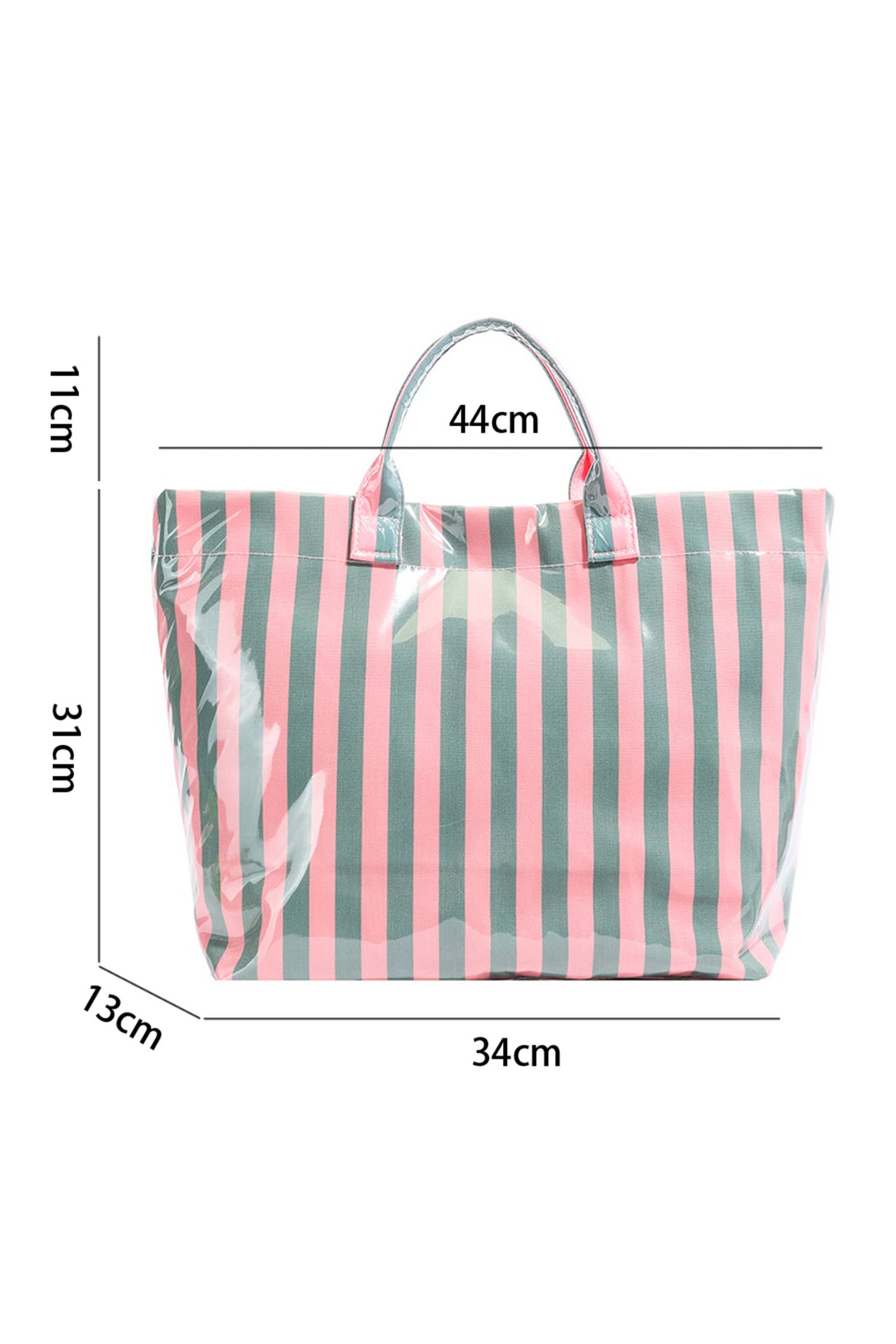 66 Glossy Striped Large Tote Bag-Green & Pink