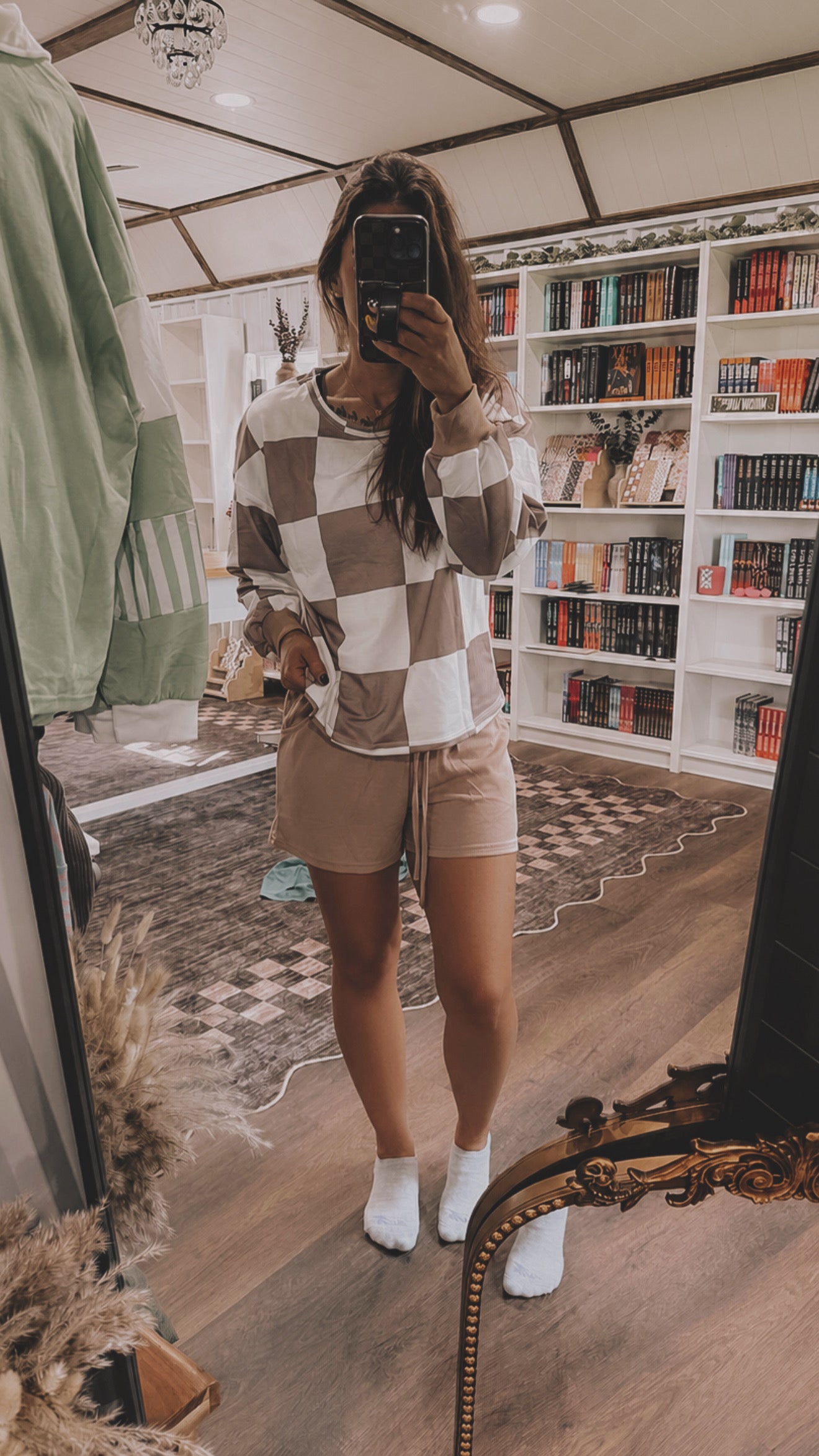 Checkered Long Sleeve & Shorts Set