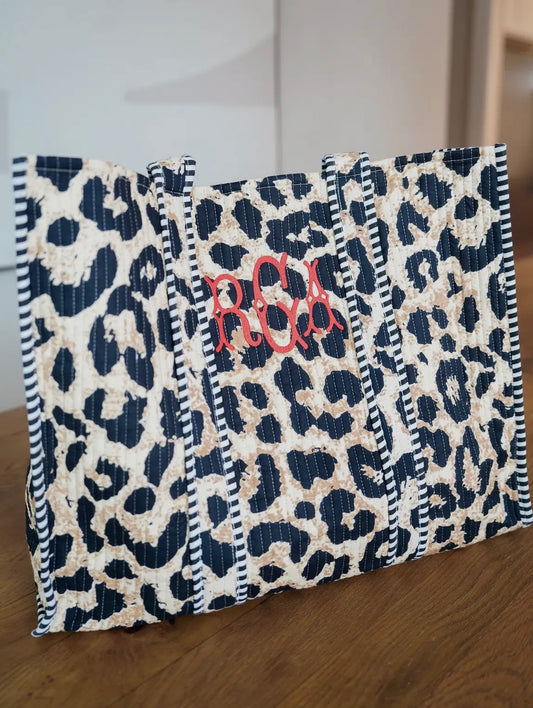 Quilted Black Leopard Tote & Makeup Bag Set(NO MONOGRAMS)-PREORDER