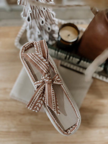 Small Waffle Knit Book Sleeve-Ivory w/ Orangish/Pinkish Design