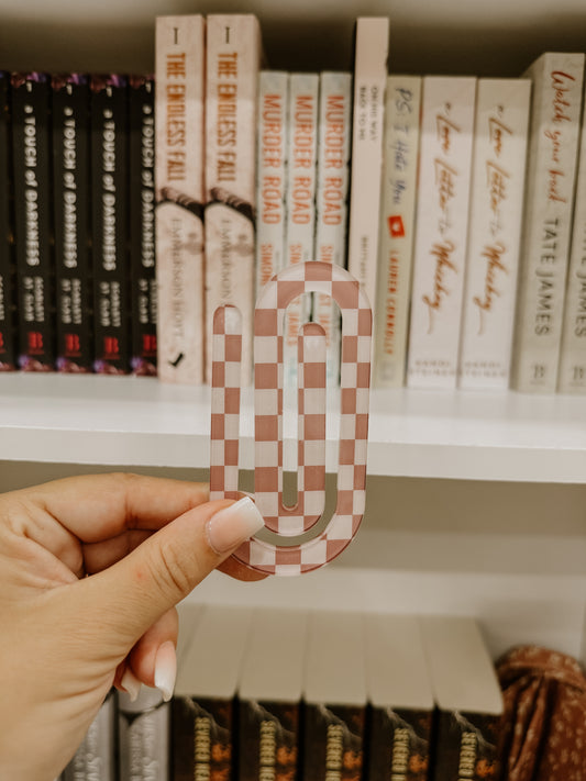 Beige Checkered Jumbo Paperclip Bookmark