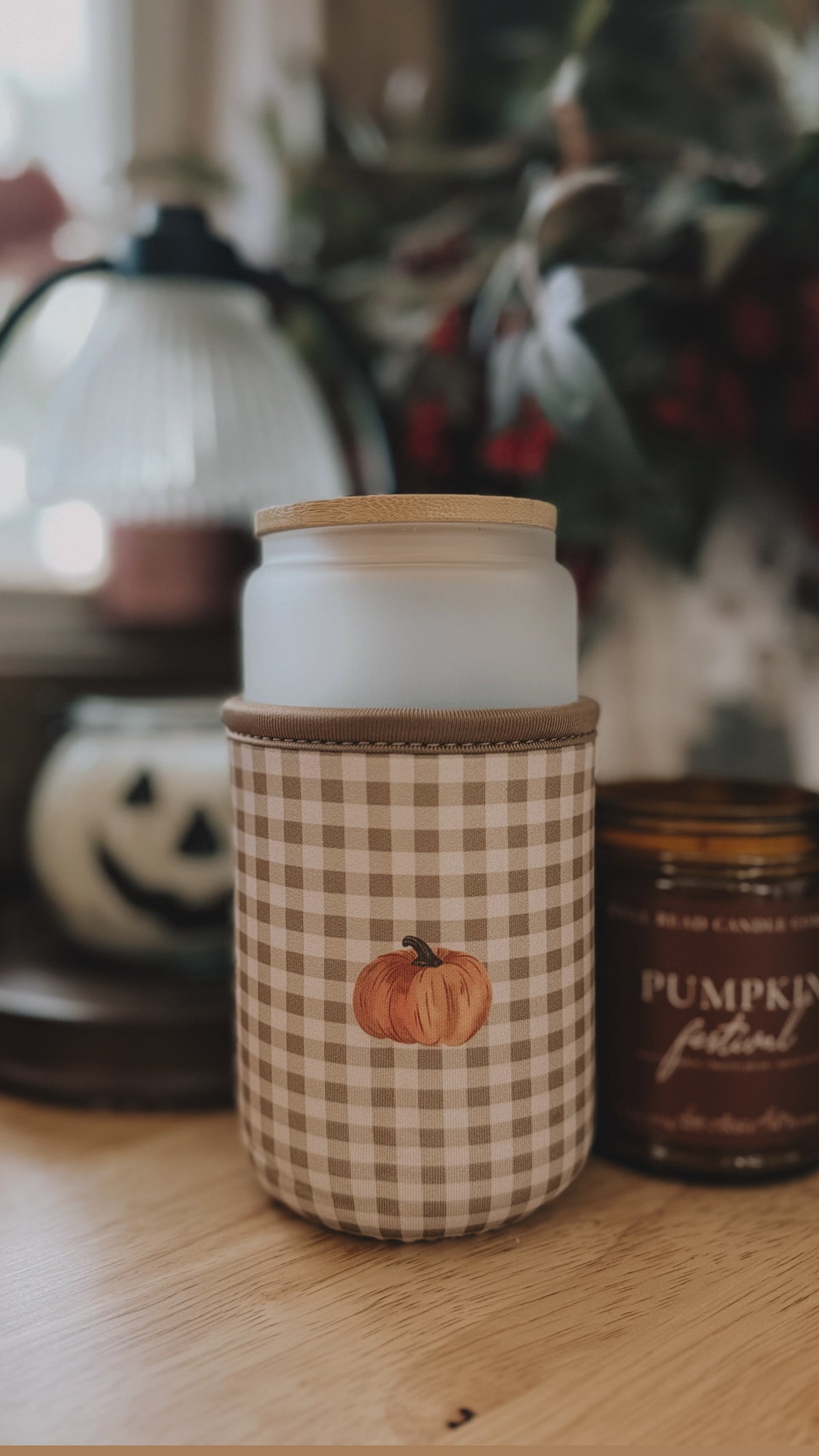 Pumpkin Gingham Drink Sleeve