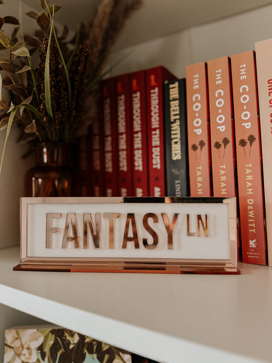 Fantasy Ln Acrylic Shelf Sign w/ Stand