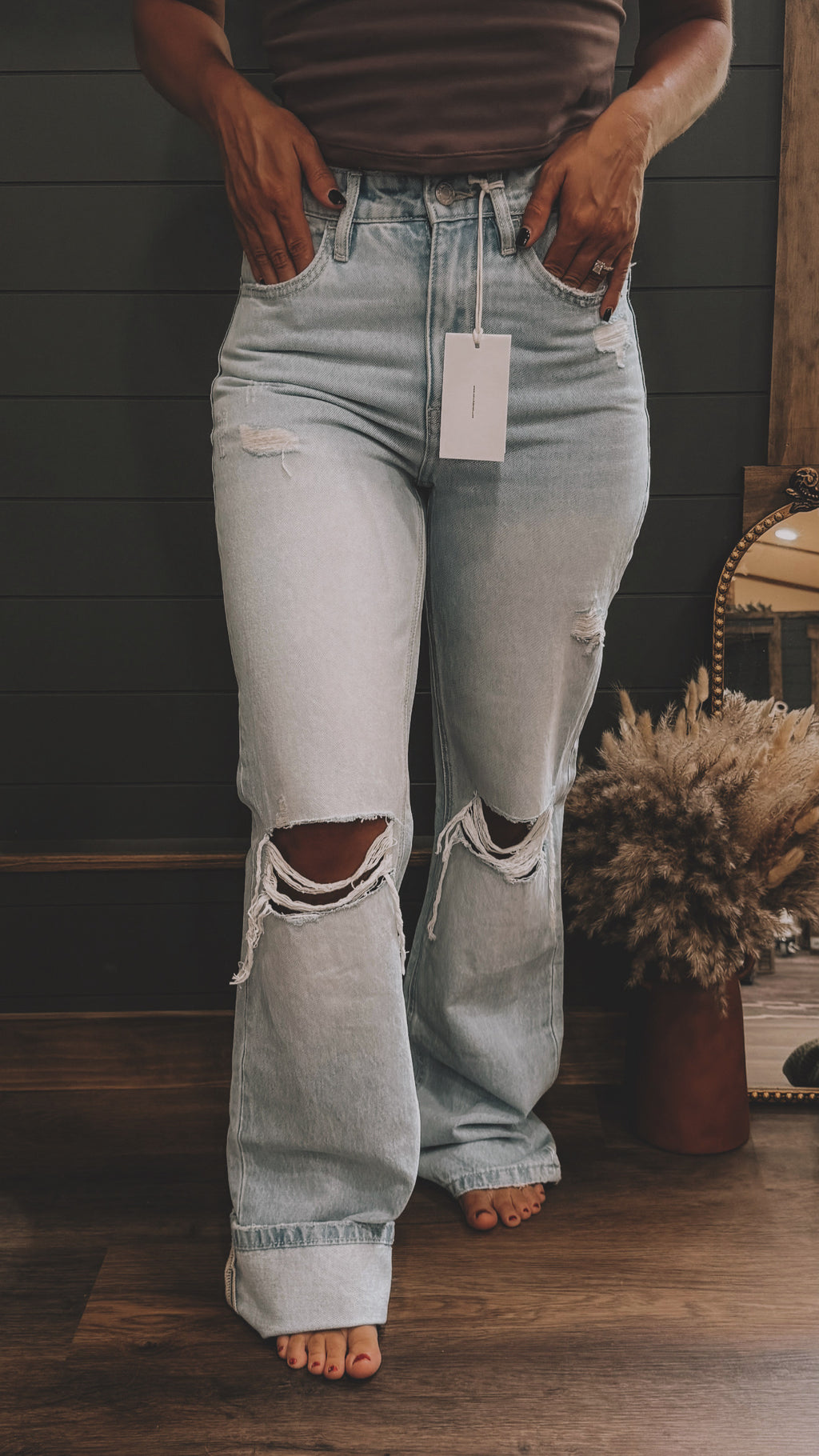 90'S VINTAGE SUPER HIGH RISE FLARE JEANS-LONG 34”