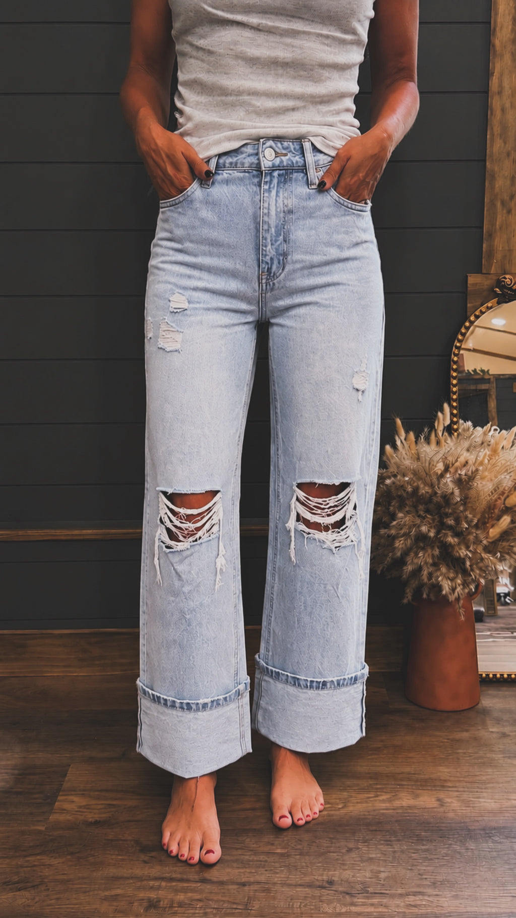 Beau Blue Light Wash Distressed Flare Jeans