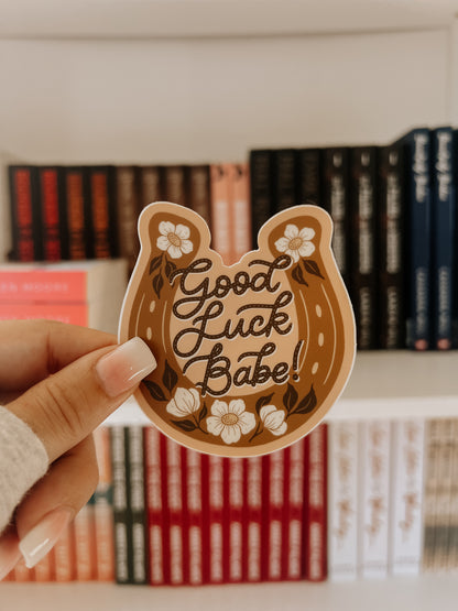 Good Luck Babe! Floral Horseshoe Vinyl Sticker Western Style