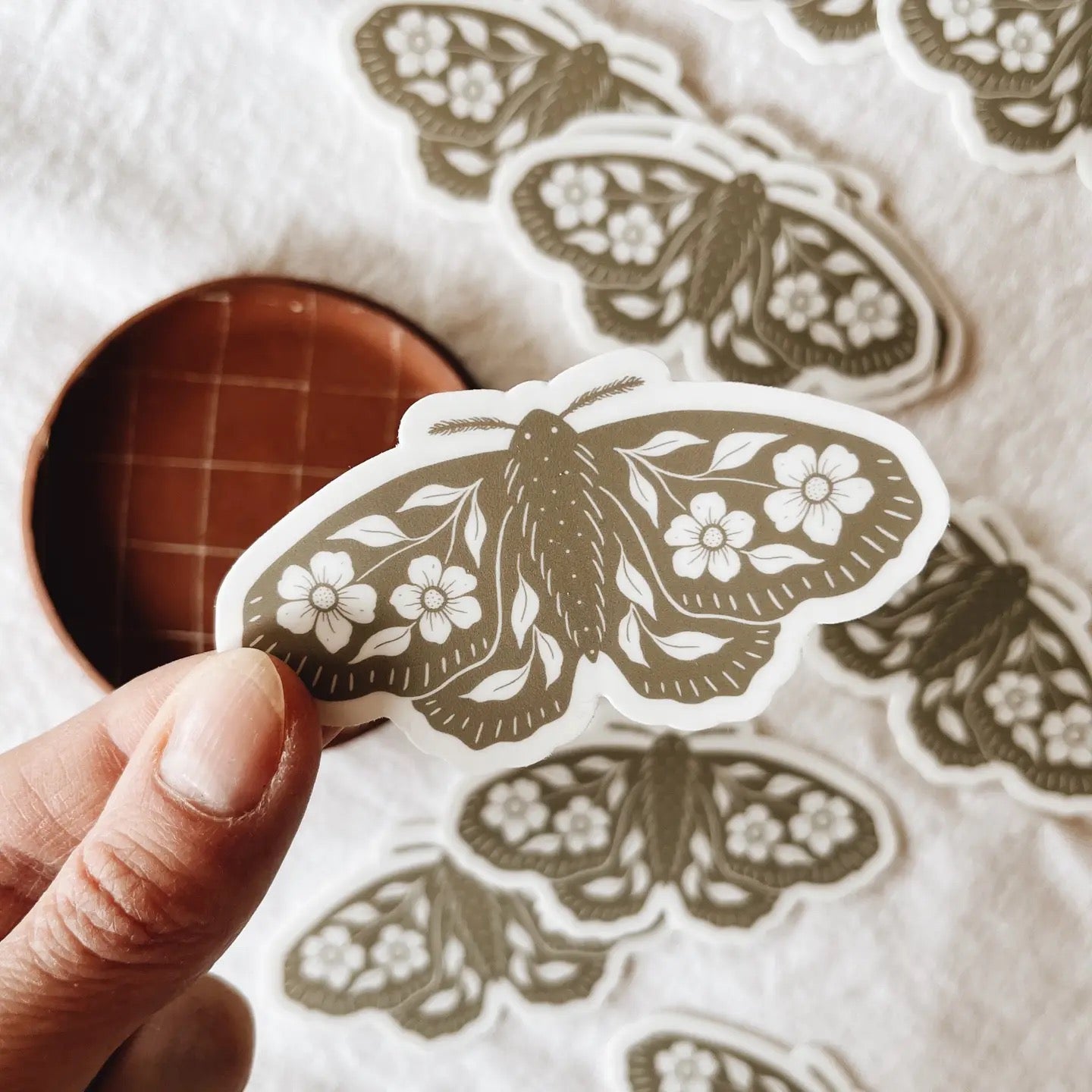 Floral Moth Vinyl Sticker Sage Green Insect Sticker