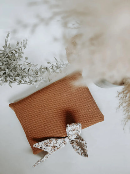 Large Waffle Knit Book Sleeve-Brown w/ White & Floral PRE-ORDER