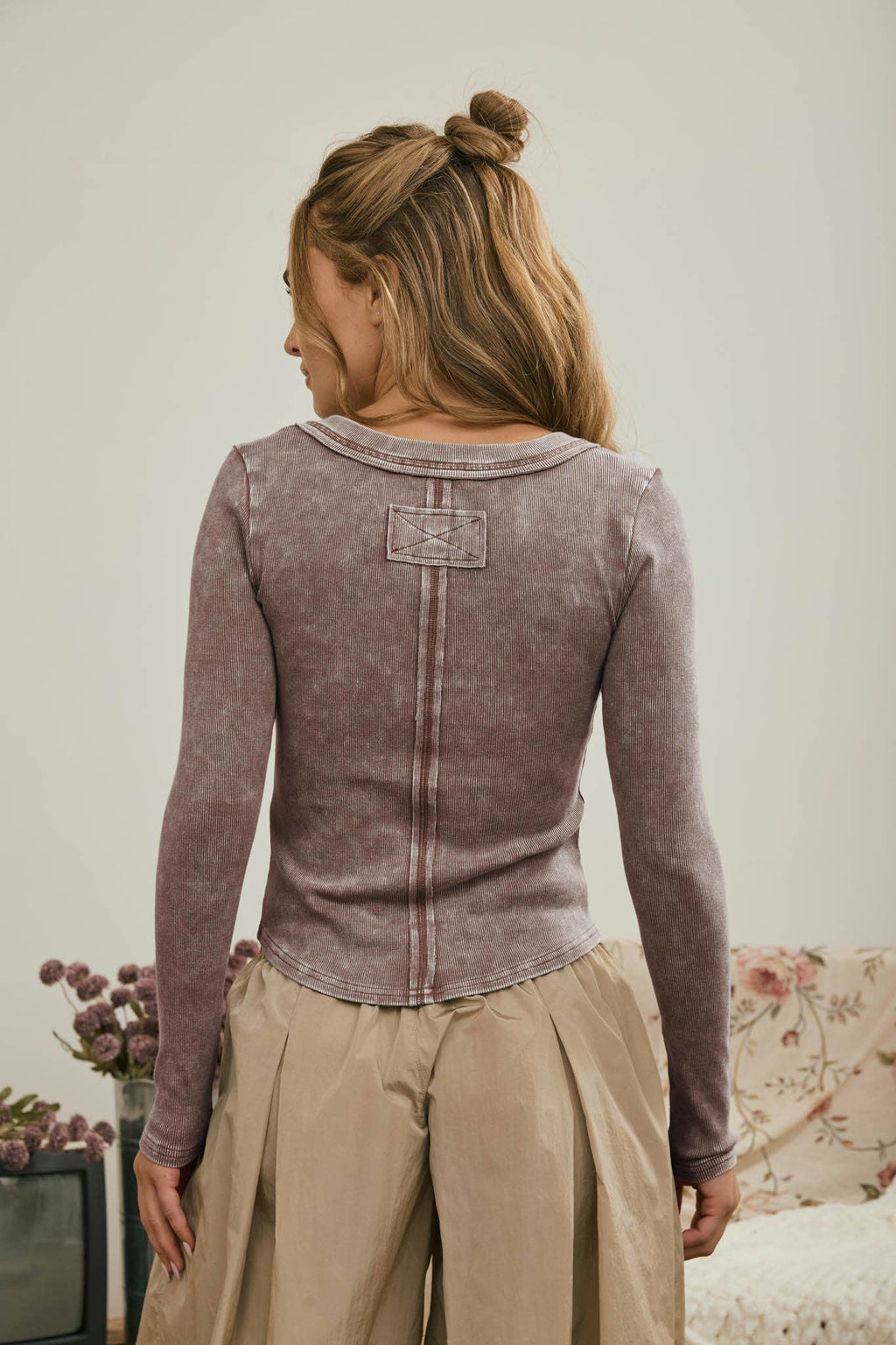 Long Sleeve Ribbed Henley Top