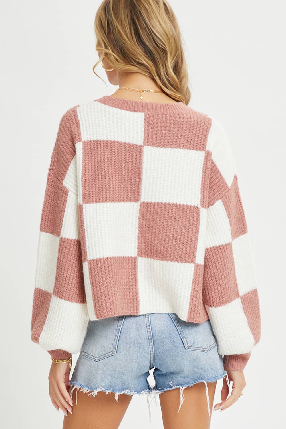 CASUAL SOFT COZY  RELAXED FIT CHECKER KNIT SWEATER
