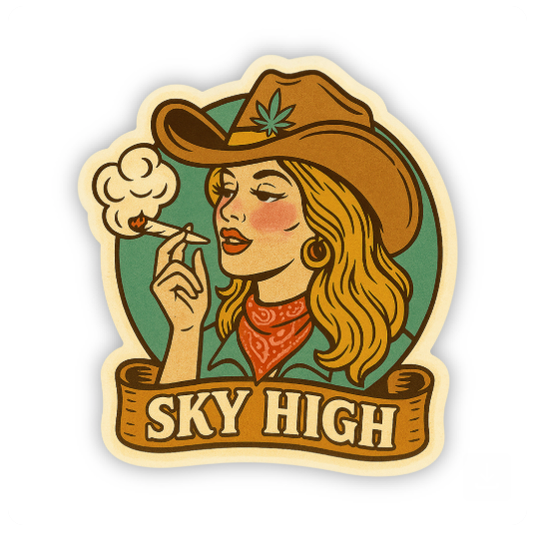  Sky High Cowgirl Sticker – Retro Western Art