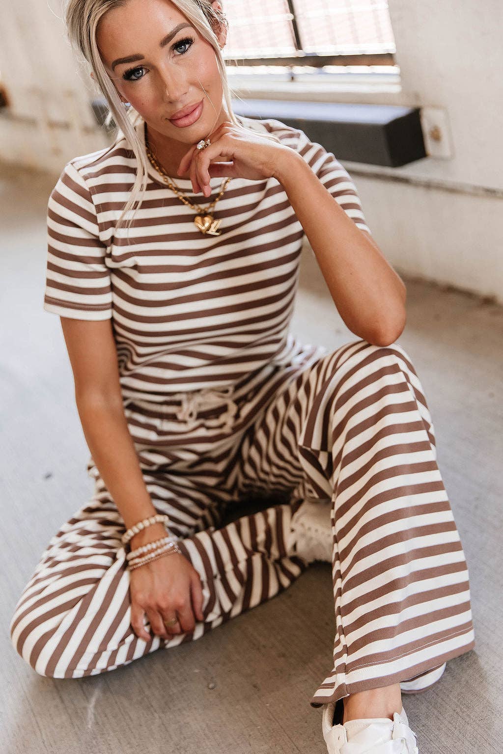 Lulu Tee - Coffee Stripe-PREORDER