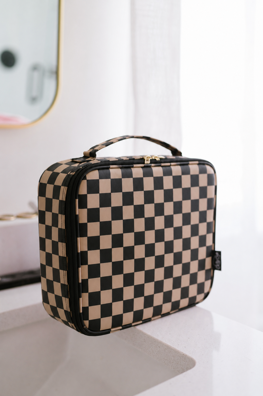 Mega Makeup Case - Tan Checkered