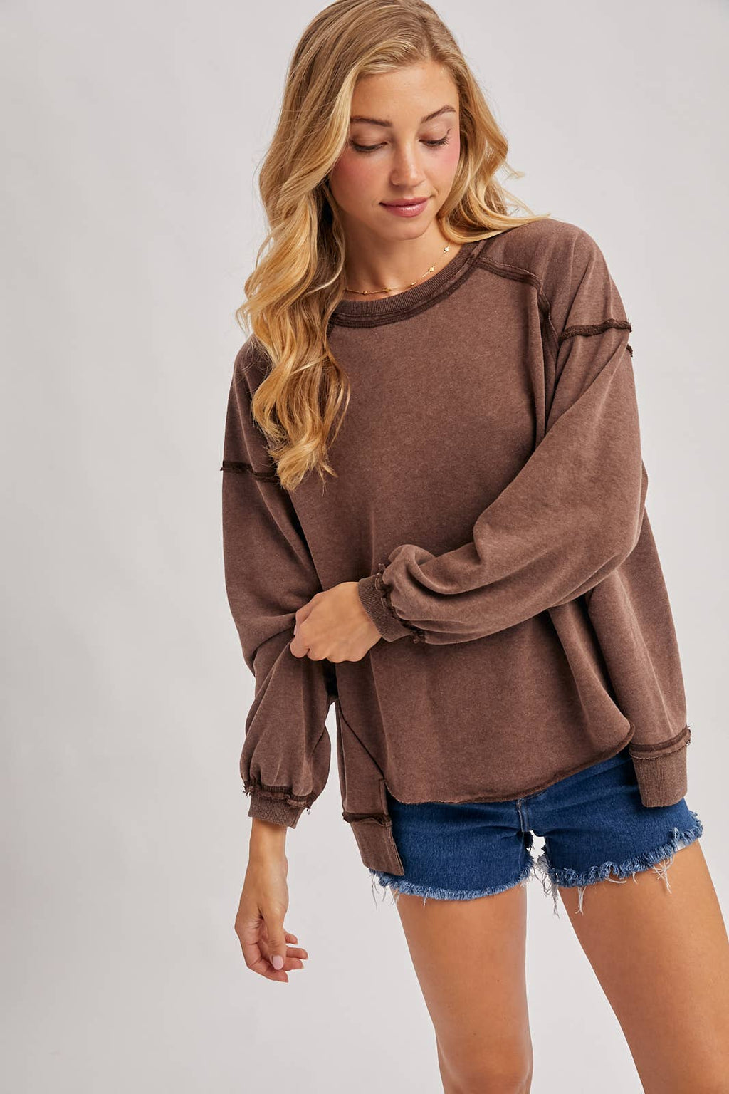 MARLOW OVERSIZED HIGH-LOW HEM PULLOVER-MOCHA