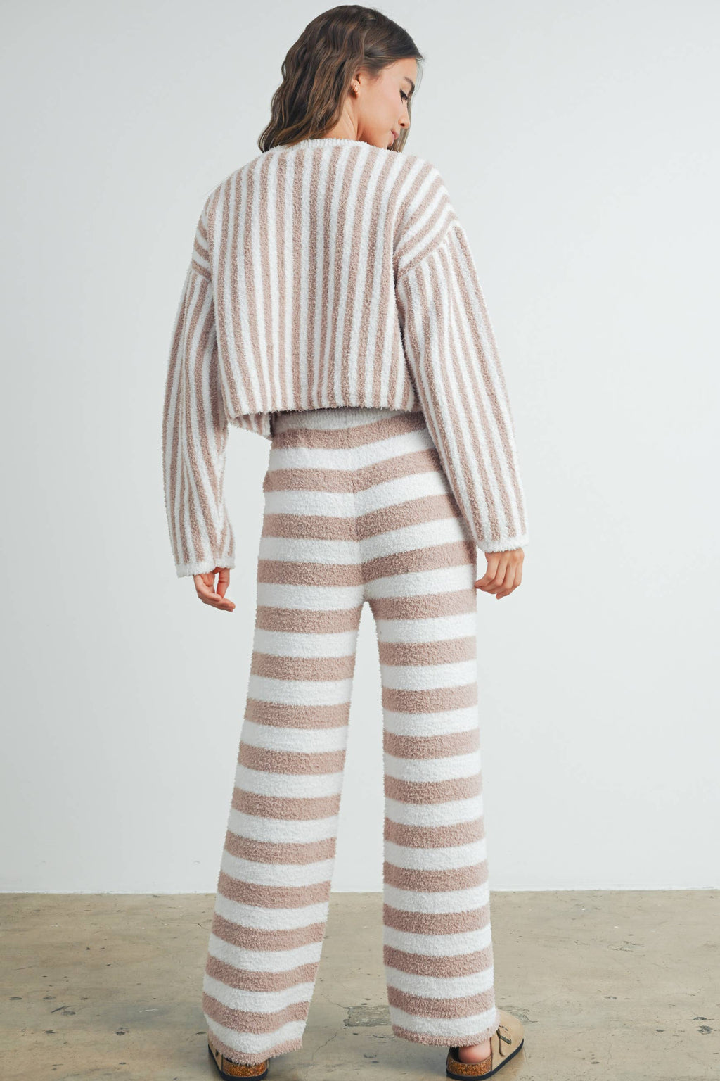 Cozy Striped Round Neck Sweater-TAUPE