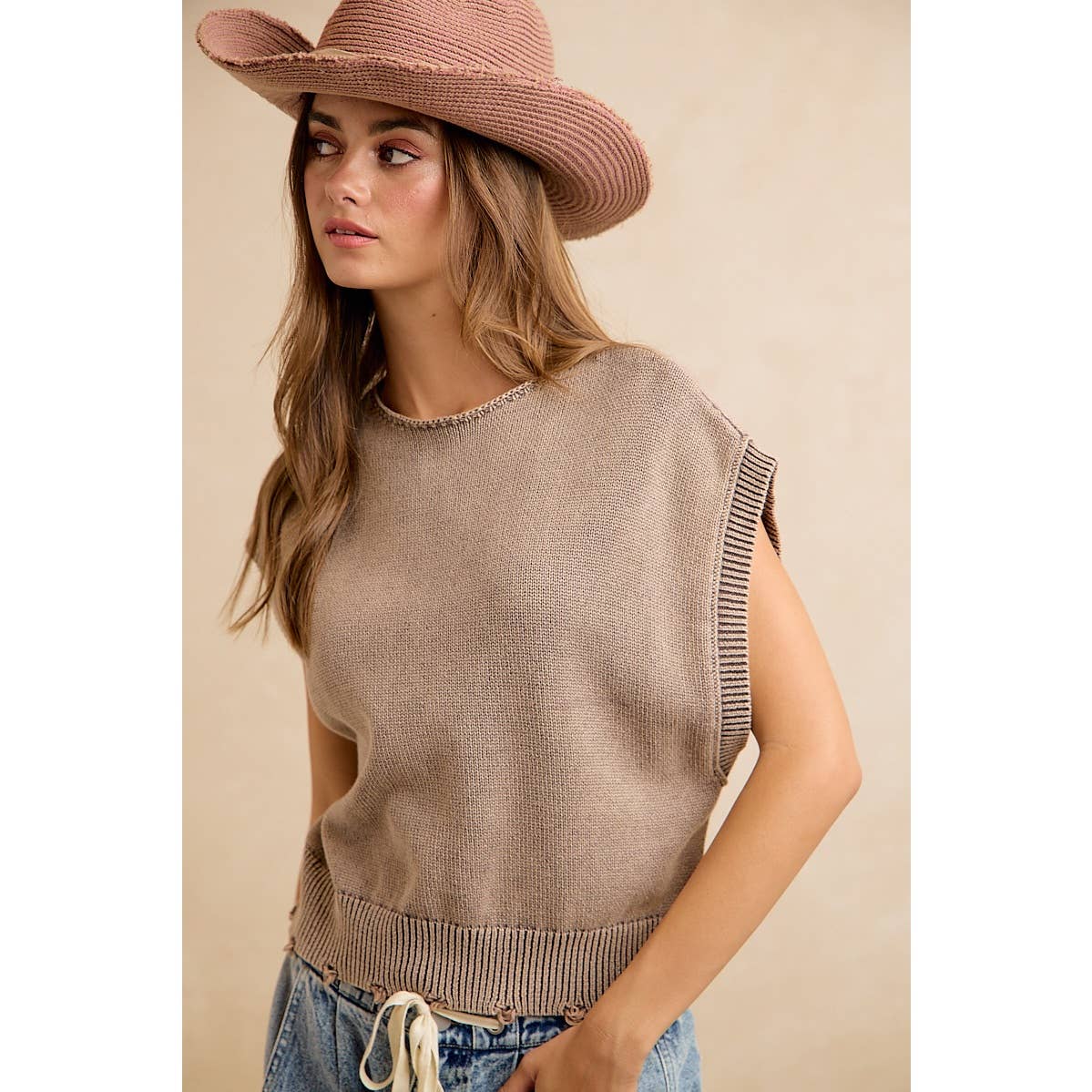 STELLA  SWEATER TEE WITH DISTRESSED HEM DETAIL