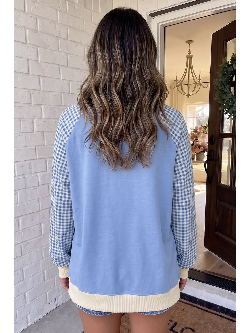 Plaid Colorblock Raglan Casual Shift Sweatshirt