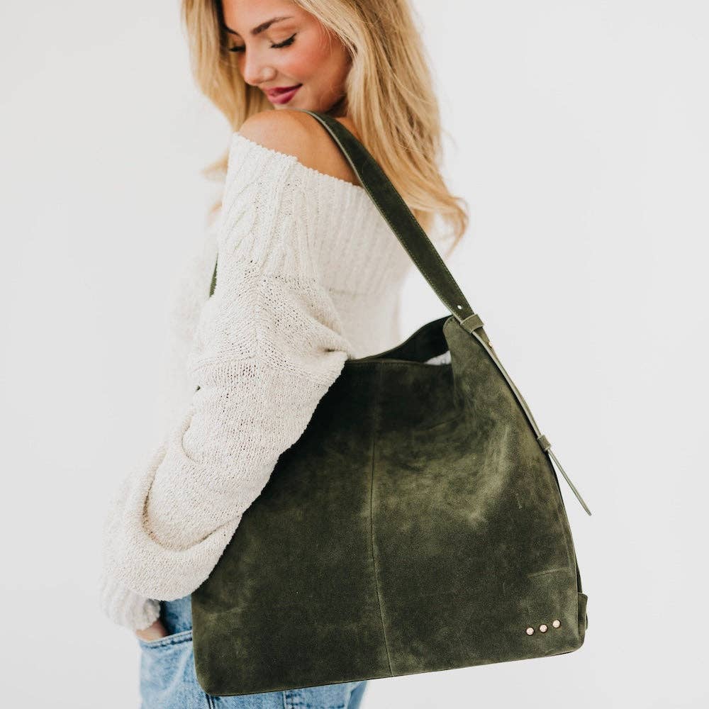 Evie Suede Hobo Shoulder Bag-OLIVE