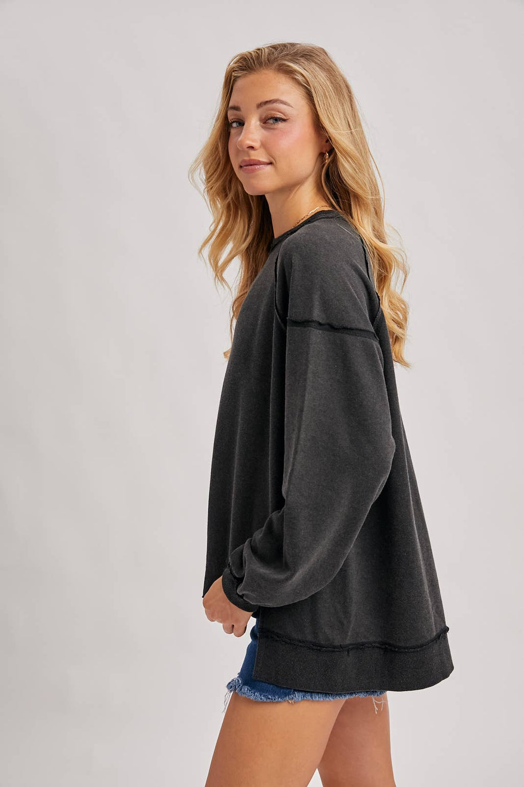 MARLOW OVERSIZED HIGH-LOW HEM PULLOVER-MOCHA