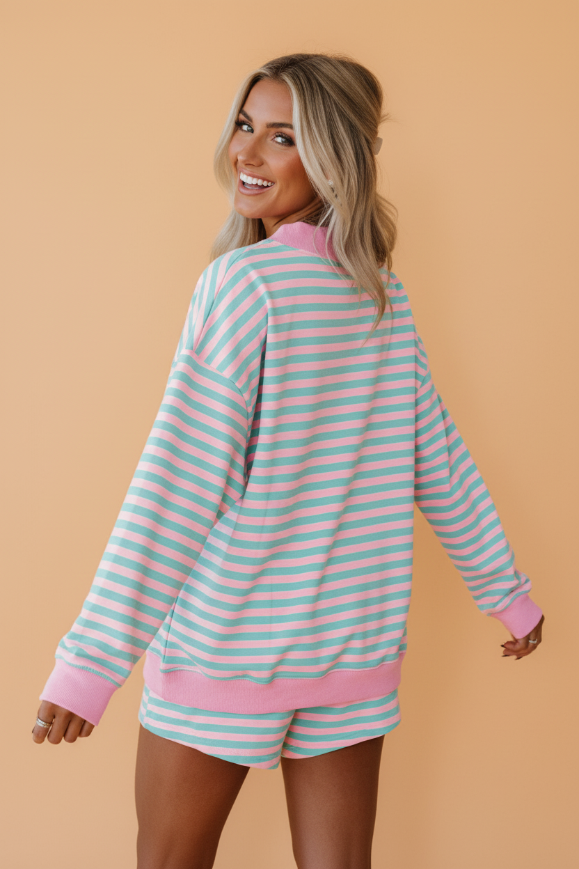 Stripe Pullover & Pull-On Shorts Set