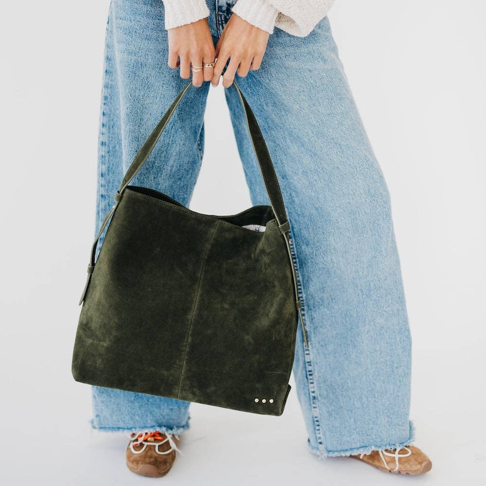 Evie Suede Hobo Shoulder Bag-OLIVE