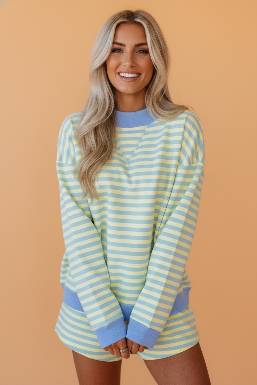 Stripe Pullover & Pull-On Shorts Set