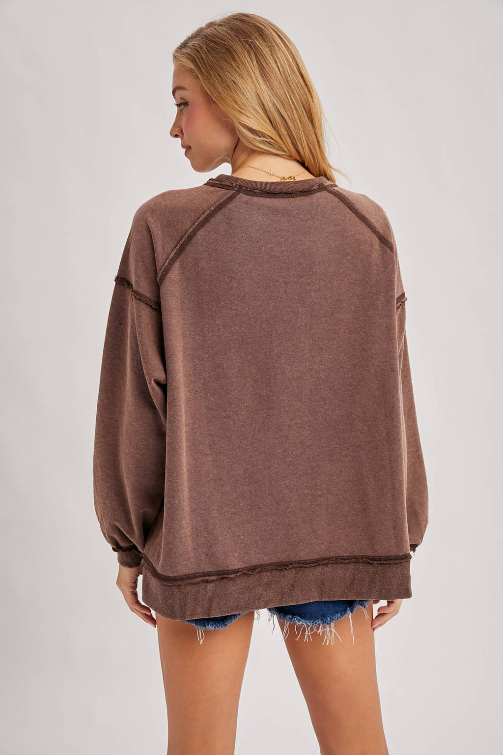 MARLOW OVERSIZED HIGH-LOW HEM PULLOVER-MOCHA