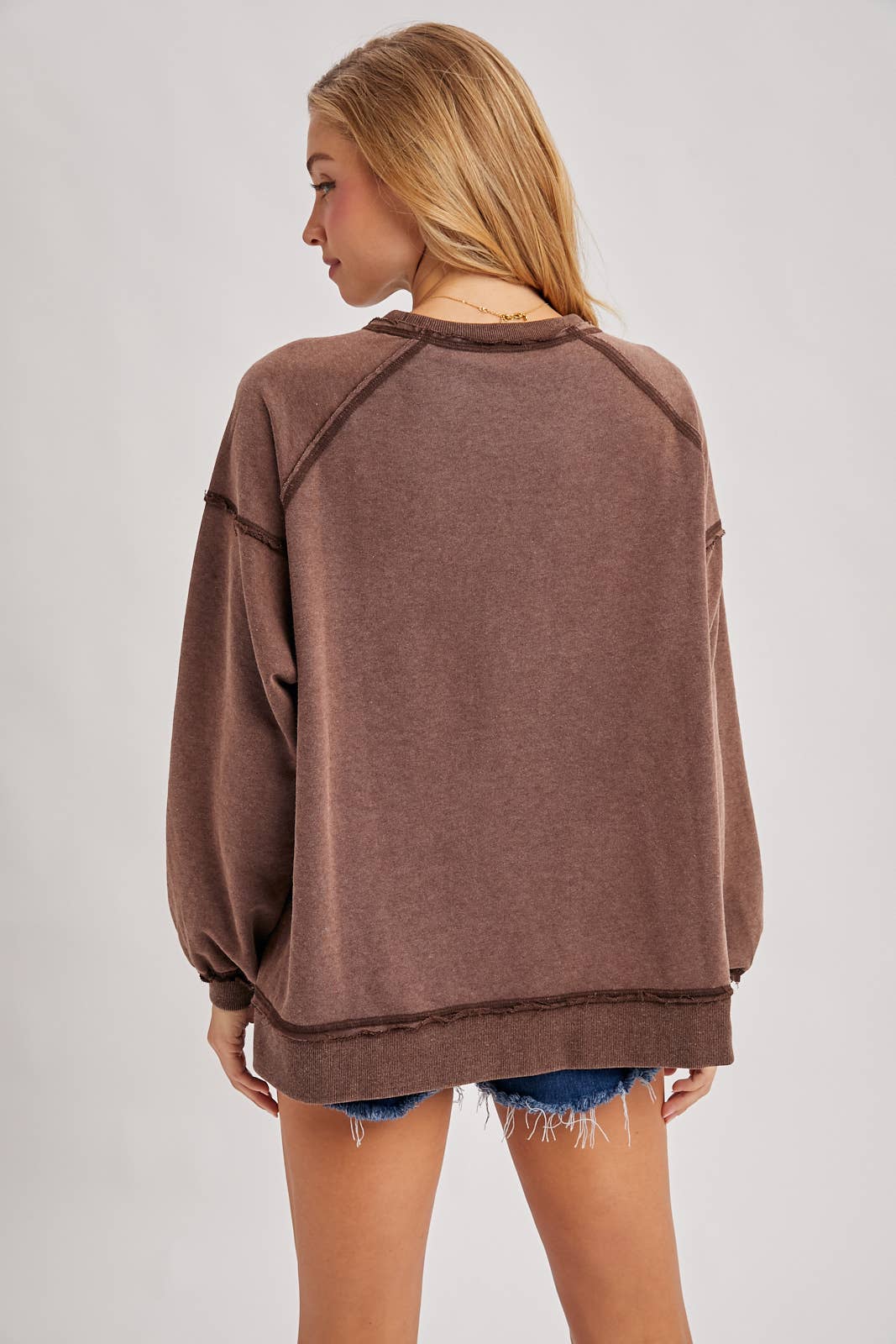 MARLOW OVERSIZED HIGH-LOW HEM PULLOVER-MOCHA