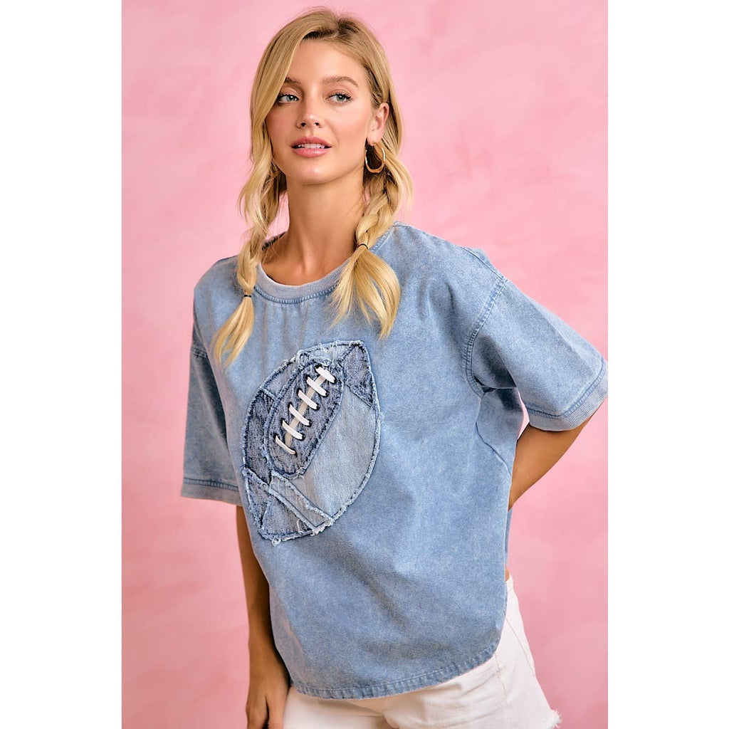 GAMEDAY DENIM WASH FOOTBALL T SHIRT