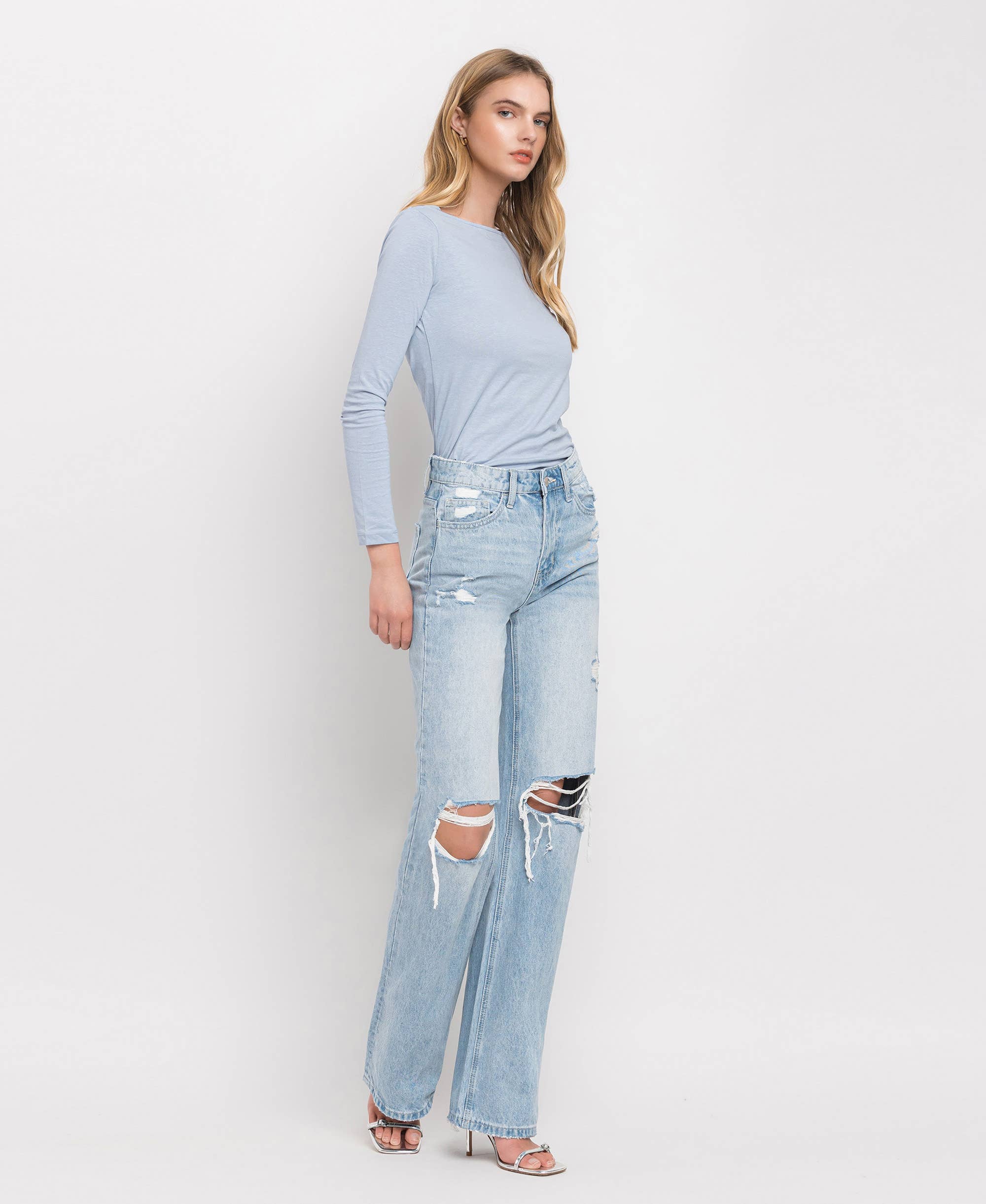 90'S VINTAGE SUPER HIGH RISE FLARE JEANS-LONG 34”