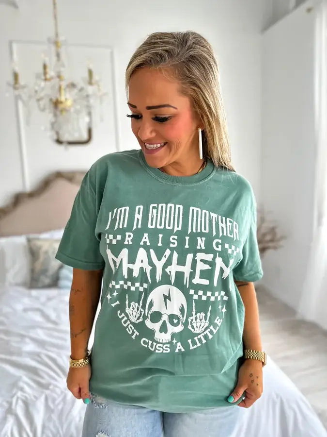 Raising Mayhem Light Green Graphic Tee
